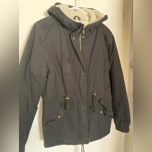 Black Sherpa Lined Winter Coat